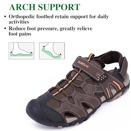 Image of Queday Mens Closed Toe Outdoor Hiking Sandals | Plantar Fasciitis, Thick EVA Cushion Midsole, 3 Adjustable Straps, Non-slip rubber outsole for daily walking recovery