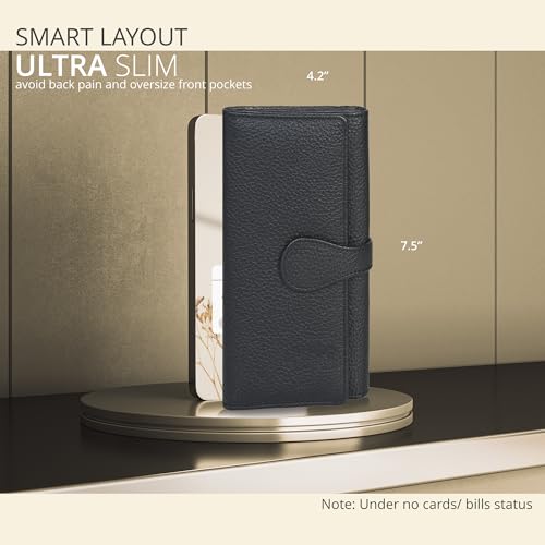 Image of Real Leather Women Wallet Leather with RFID Blocking -Trifold Card Holder Designer Ladies Clutch with ID Window Wallets, black, Small, Cfh12