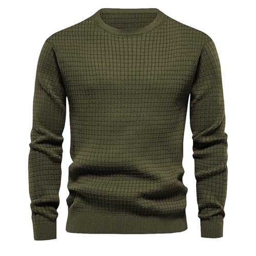 Mens Waffle Crewneck Pullover Sweater Long Sleeve Casual Knitted Sweaters Solid Color Thermal Fall Pullover Top2