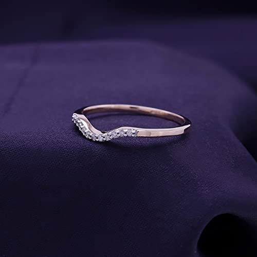 THE JEWEL ZONE Round CutWhite Natural Diamond Accent Curved Wedding Band Ring 14k Gold Over Sterling Silver Stackable Band Rings, Gift For Her (0.06 Cttw)4