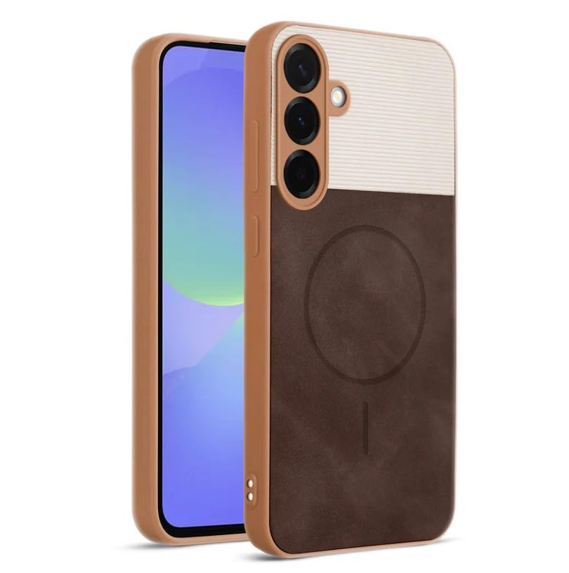 Image of Bintage CASE Dual-Leather Mac Safe Design Phone Case| Soft Touch Finish | Full Camera Protectection Back Cover Compatible for Samsung A36 5G / A56 5G - White & Choco Brown