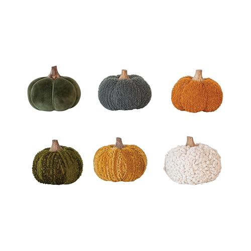 Creative Co-Op Bouclé Velvet Pumpkin Holiday Decor with Wood Stem,