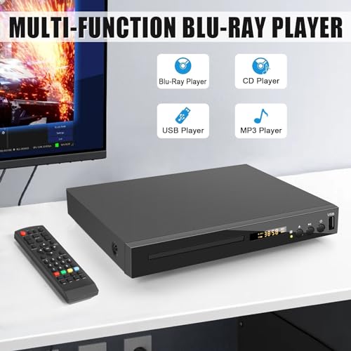 HD Blu-ray Player für TV, Kompakt Blu-ray-Disc-Player 1080P DVD-Player mit HDMI-Ausgang, AV-Ausgang, Koaxialausgang, USB-Eingang, Unterstützt Alle DVDs & Region 2 Blu-Ray-Discs, Integriertes PAL NTSC – Bild 3