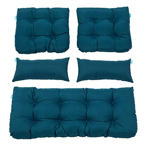 Image of QILLOWAY Outdoor Wicker Cushion Set of 5 - Waterproof Fade Resistant Patio Furniture Cushions, Loveseat 2 U-Shape 2 Lumbar Pillows for Porch, Bench, Backyard, Garden, Peacock Blue