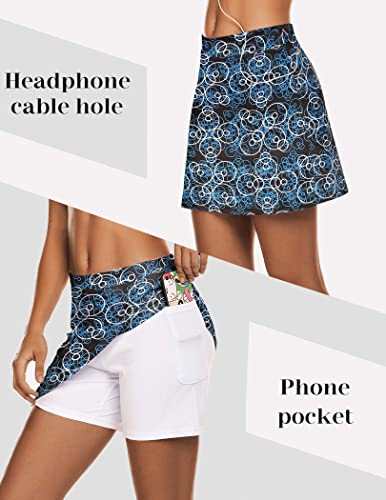 Coorun Women's Quick-Dry Skorts Athletic Volleyball Shorts Tennis Skirts Mid-Waisted Skirts Sport Skort Blue Floral, Small #TOP1