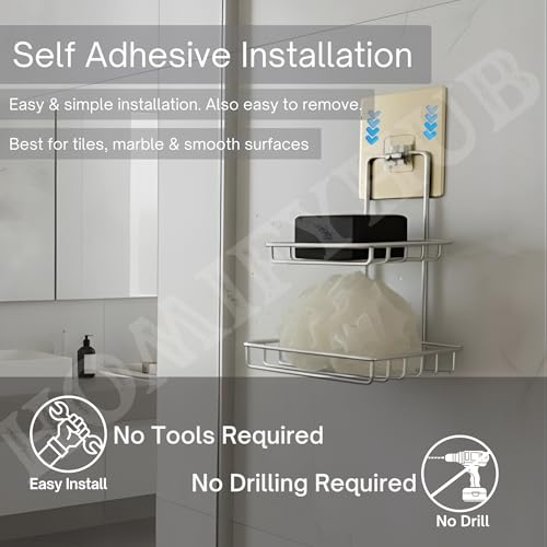 Image of Double Layer Soap Stand for Bathroom | Soap Holder for Bathroom Stickable | Self Adhesive Wall Mounted Stainless Steel Soap Dish | No Drill Soap Tray Waterproof Rust-Proof (Set of 1)