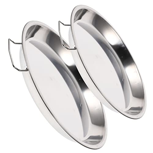 Housoutil 2Pcs Stainless Steel Disc Round Serving Platter Stainless Steel Dishes Tool Trays Fish Plate Home Snack Dish Stainless Steel Plate Stainless Steel Silver Pastry Plate Multifunction #TOP23