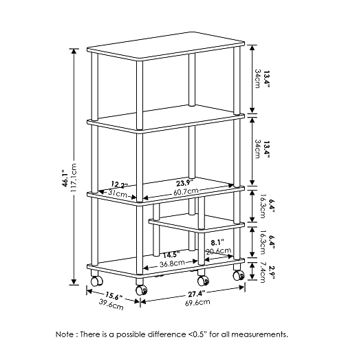 Furinno Turn-N-Tube 4-Tier Toolless Kitchen Storage Shelf Cart, Americano/Black - image 2