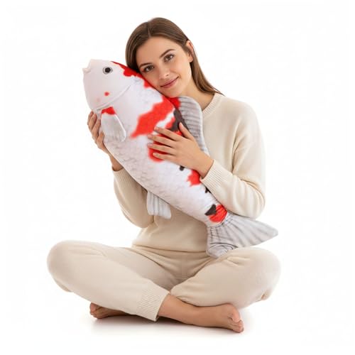 Grand oreiller de corps poisson koi en peluche cadeau porte-bonheur original