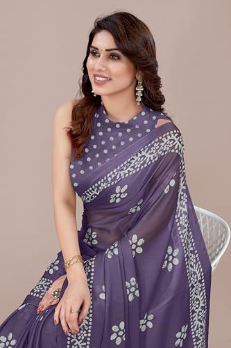 Image of MIRCHI FASHION Saree for Woman Chiffon Batik Printed | Lightweight Daily Wear Women's Office Sari with Blouse Piece (Available in 40 Colours)