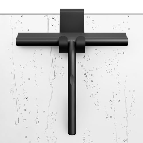 ecooe Silicone Raclette de Douche Vitre avec Noyau Acier Inoxy, Douche Essuie-Glace 21cm avec Crochet sans Perçage, Raclette pour Salle de...