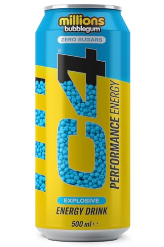 C4 Performance Energy Drinks Millions Bubblegum 500ml (12 Pack) | Sugar Free Energy Drink with 160mg Caffeine, 250mg Betaine, 1050mg Taurine | Low Calorie Fizzy Drinks for On The Go Energy and Focus