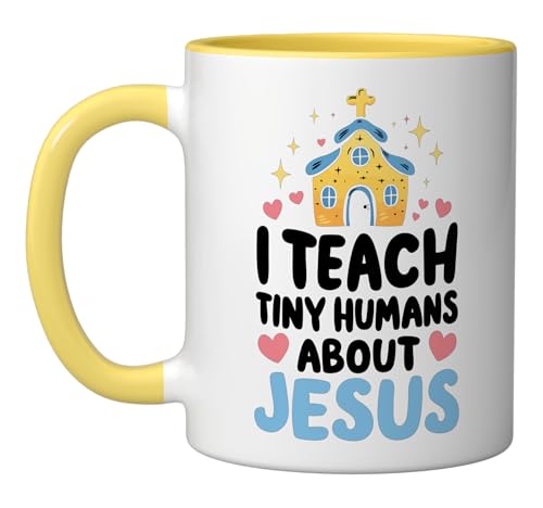 Taza de cerámica I Teach Tiny Humans About Jesus amarillo/blanco miniatura 1