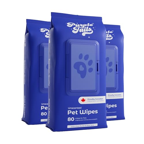Image of Canada Pet Wipes - 240 Pet Wipes for Paws and Butt, Fur, Ears - Plant-Based Pet Wipes with Aloe Vera, Shea Butter for Puppies, Large Dogs, Cats - 3 x 80 Pack