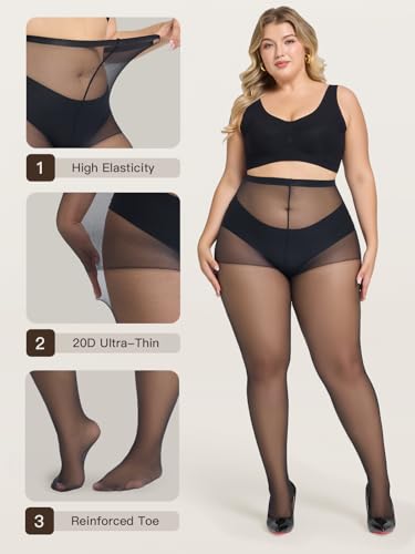 Image of MANZI Women's Plus Size Pantyhose 4 Pairs Sheer Nylon Tights