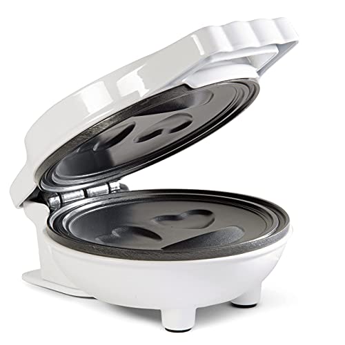 Heart Eyes Emoji Mini Waffle Maker- Valentines Day Breakfast w Cute Personal-Sized 4" Smiley Face Pancakes- Electric NonStick Baker Iron with Recipes- Loving Treat Gift for Her Him- Kids Easy Fun Bake