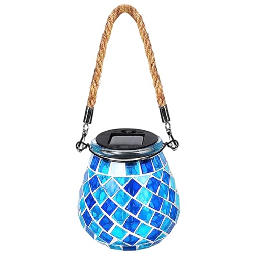 Lanterne solaire de mosaïque bleu 4x10" en verre ovale étanche pour jardin