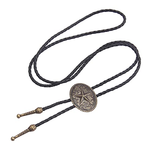 Image of GelConnie Bolo Ties for Men Women Western Cowboy Tie Mens Western Necklace Leather Necktie Gold Bolero Tie Cowboy Necklace