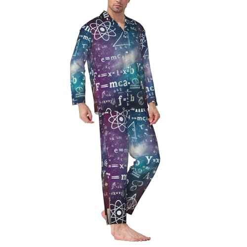 Mens Long Sleeves Pajama Set Math Physics Formulas Cozy Two-Piece Loungewear For Nighttime Comfort,Casual Wear3