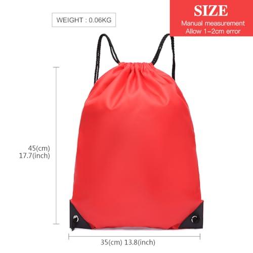 Kono Drawstring Gym Bags Unisex Sports Backpack Swimming Bag Large PE Bags Lightweight Daypack for Hiking Gym, Travel, Beach (Red) - Image 3