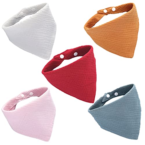 Jixista Baberos De Bandana Suave Para Bebé Set De 5 Baberos Triangulares Bebé Baberos Con Broches Ajustables Baberos Bandana Triangular Baberos De Doble Capa Para BebéS, NiñOs PequeñOs, Multicolo