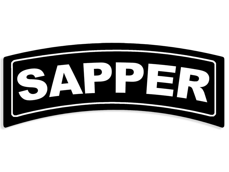 Image of Sapper Tab Sticker (US Combat Engineer Decal, United States Army Engineer Regiment Vinyl for Cars, Trucks, (Black, 2.3 x 6 inch) U.S. Army Licensed
