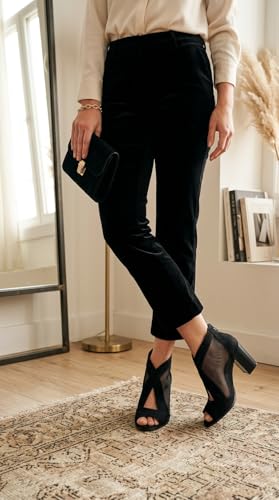 SICARE Peep-Toe, klobige Absätze für Damen, bequeme Blockabsätze, ausgeschnittener Reißverschluss, sexy Netz-Stiefeletten, Stil für Damen, elegante Verabredungen, Business-Partys, Schwarz，36