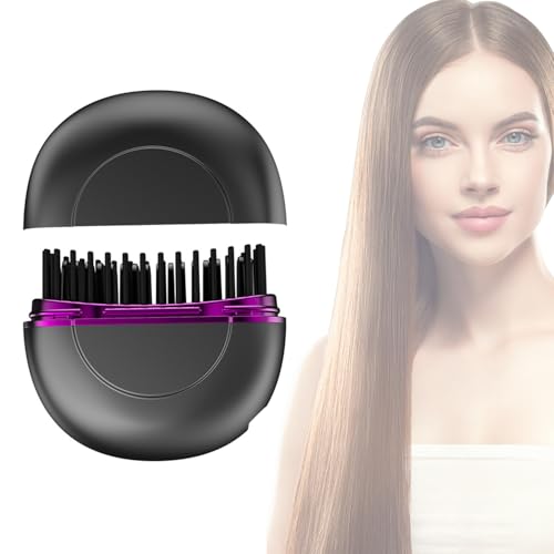 Cepillo alisador de pelo portátil con funda protectora, mini cepillo alisador con calefacción para viajes, mini alisador de peine caliente para mujeres, cepillo alisador de cabello con calefacción