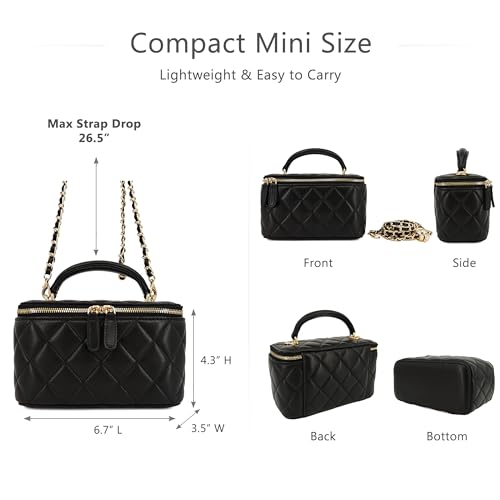 Image of M-ioi-M Small Genuine Leather Purse Quilted Crossbody Bag for Women, Mini Top-Handle Shoulder Handbag w /Gold Chain Strap