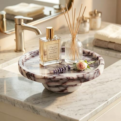 Marble Decorative Tray 7 Round Marble Tray with Legs Calacatta Viola