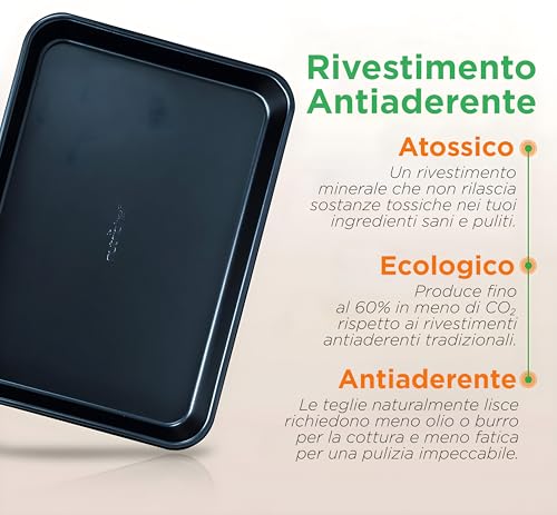 Nutrichef Set di Teglie da Forno per Biscotti, Pane, Pizza, Dolci, Focaccia, Teglie Forno Antiaderenti Set da 2 Pezzi Grandi e Medi, Impilabili e Resistenti, Diamante Blu - immagine 5