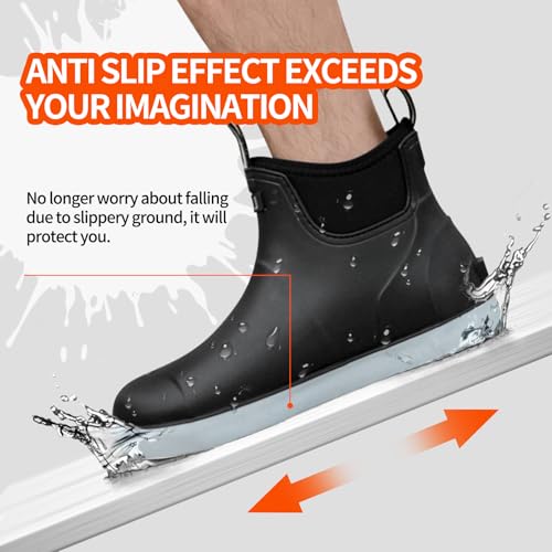 Men's Deck Boots, Fishing Boots Waterproof Rain Boots, Anti-Slip High Traction Ankle Rubber Boots for Professional Premium Neoprene Rubber, Garden Boots Shoe Footwear Booties for Men Outdoor Work2