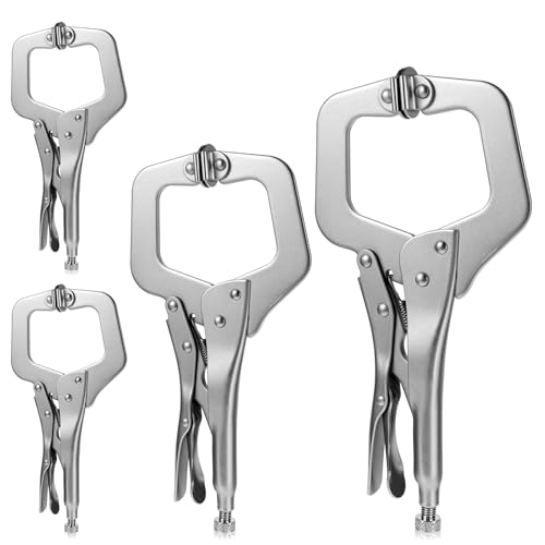 4 Pcs Heavy Duty C-Clamp Locking 6 Inch, 9 Inch, 11 Inches Vise Grip Clamps with Swivel Pad Locking Pliers Adjustable Welding Clamp for Electrician Maintenance, Wood Working, Welding and Craftsmen