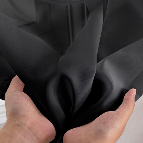 Image of OWENIE Short Sheer Curtains 30 Inches 2 Panels Set, Kitchen Tiers Light Filtering Rod Pocket Cafe Curtains for Bathroom Small Half Window, 42 in W x 30 in L, Black