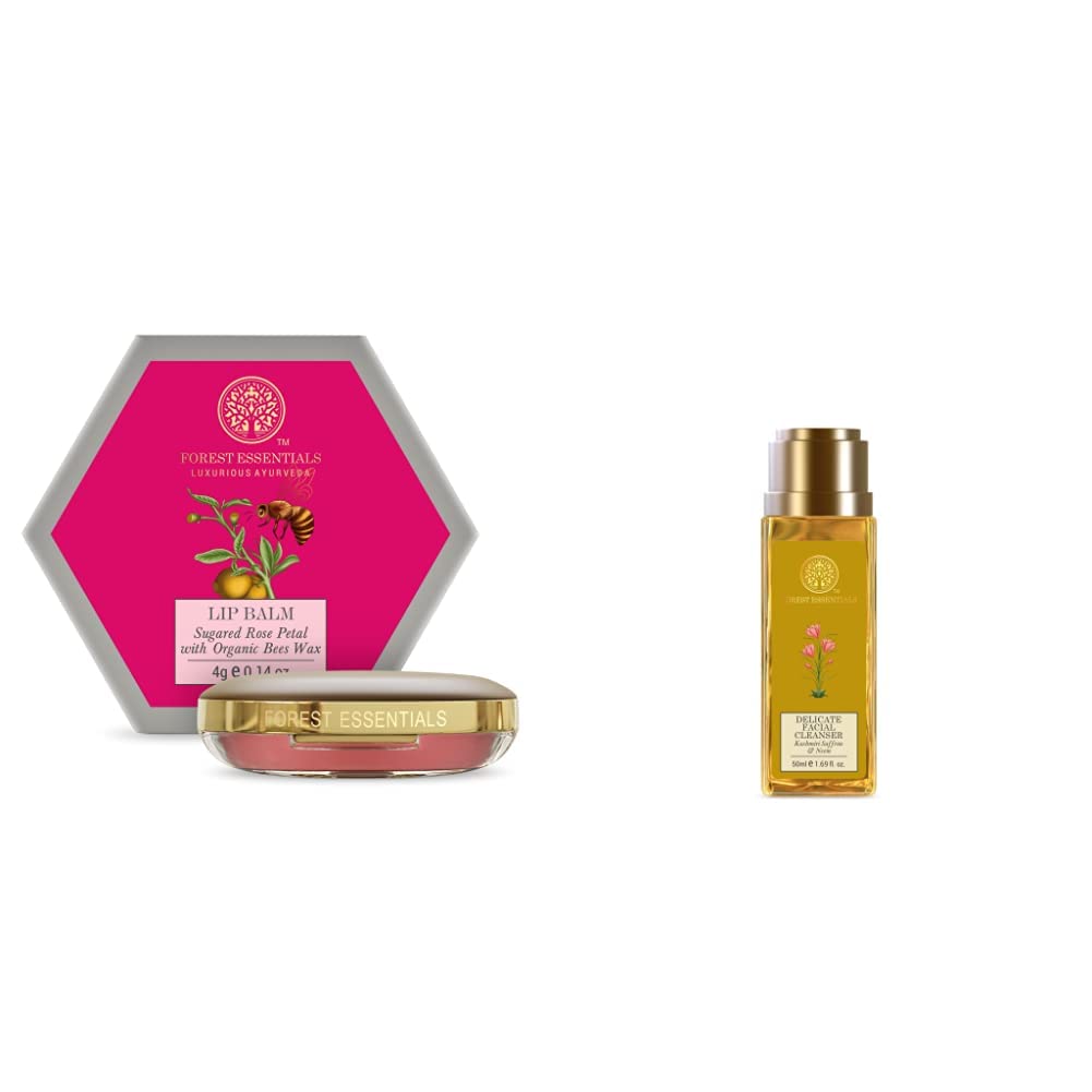 Forest Essentials Luscious Sugared Rose Petal Lip Balm, 4g and Delicate Facial Cleanser, Saffron and Neem, 50ml
