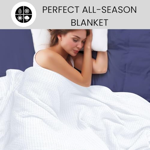 Image of 100% Combed Cotton Waffle Blanket for Bed,Sofa,Couch,| White |Queen -90X90 INCHES -Lightweight and Breathable Soft Woven AC Blankets,Throw for Summer, Spring, Winter, All Season