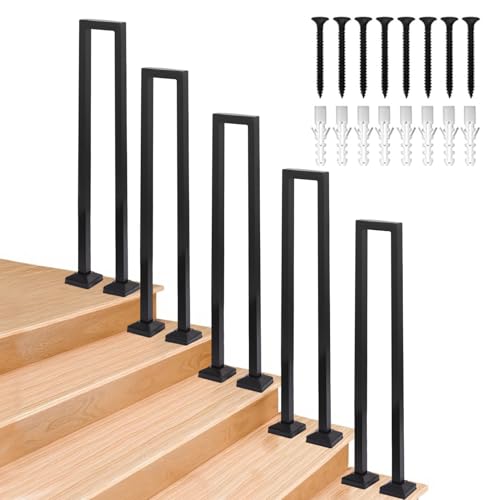 Iron Indoor Stair Railing, U-Shaped Handrails for Indoor Stairs, Modern U Metal Stair Handrail Indoor, Individual Non-Slip Hand Rails for Outdoor Steps, Staircase Handrails (Black A, 95cm)