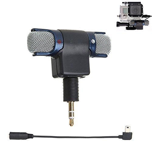 Microphone for Gopro, gopro accessories External Stereo Microphone 3.5 mm Mini USB Mic Adapter Cable for GoPro Hero 3 3+ 4 Action Camera