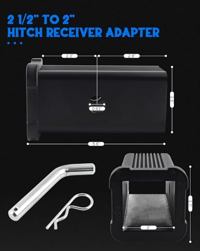 Image of 2-1 /2 inches to 2 inches Trailer Hitch Receiver Adapter | Heavy-Duty Steel. Hitch Adapter Replacement for Hitch Reducer 2.5 to 2 inch Sleeve with Pin and Clip