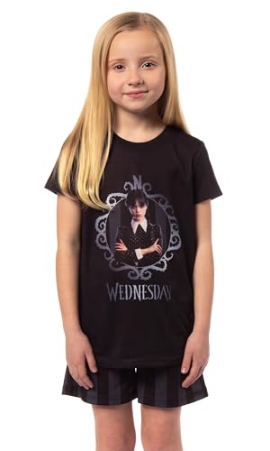 INTIMO Wednesday Addams Girls' Striped Sleep Pajama Set Shorts and Shirt