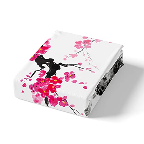 Japanese Style Cherry Blossoms Duvet Cover Set Watercolor Ink Painting Bedding Set Single For Girls Women Teens Adults Decor Pink Flowers Landscape Beds Set including Zipper - Image 3