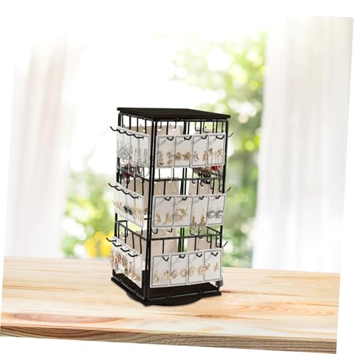 Présentoir rotatif à boucles d'oreilles en bois et support bijoux compact - 6