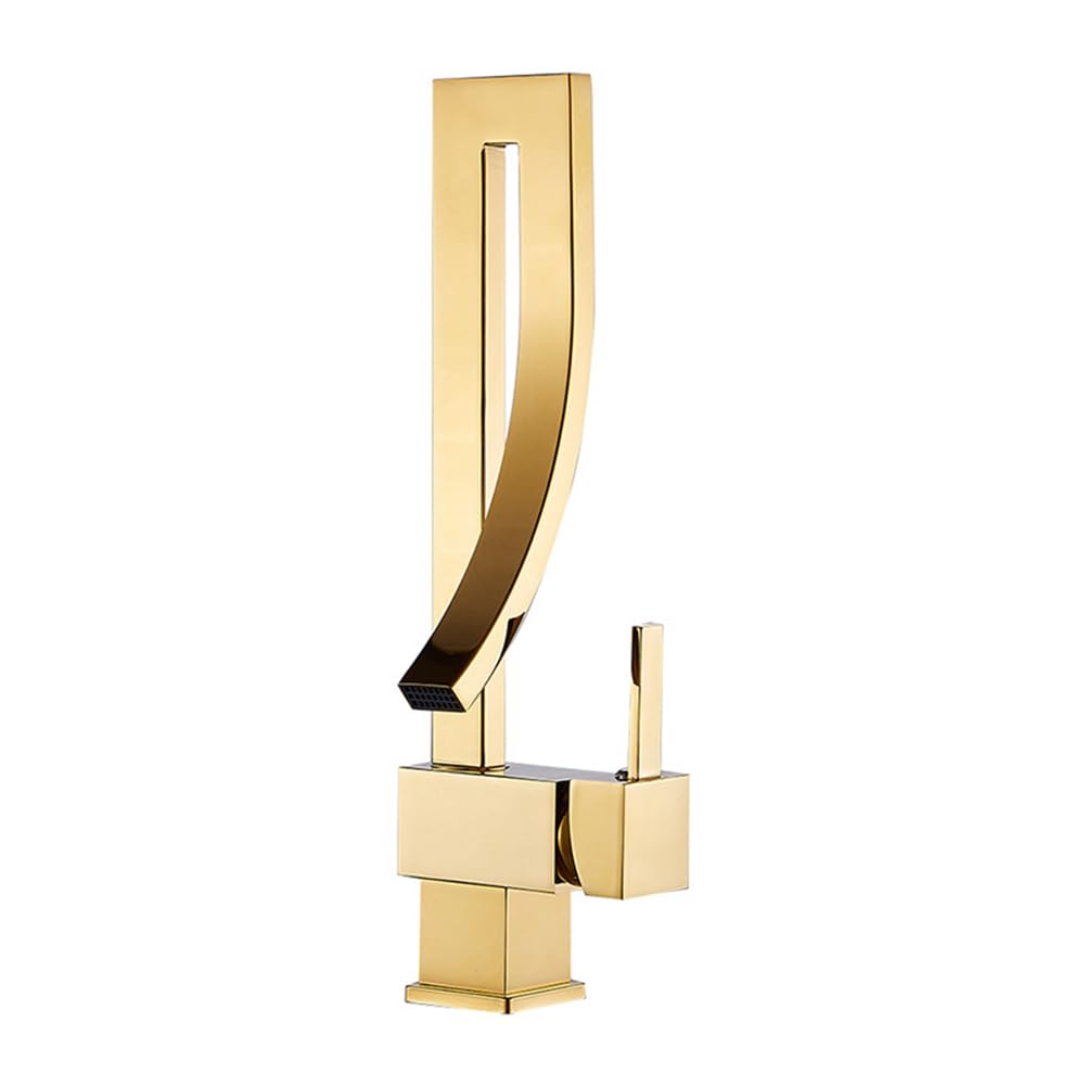 Rubinetto Lavabo Rubinetto Bagno Alto, Stile Moderno Ottone Monocomando Miscelatore Bagno Girevole A 360°, Miscelatore Lavabo, Oro