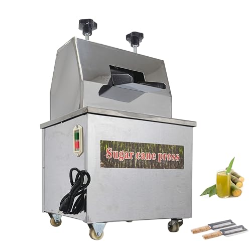 INTSUPERMAI Commercial Sugarcane Press Sugar Cane Juicer Machine Sugarcane Juice Extractor 110V Electric Sugar Cane Fruit Press Juicer with 3 Solid Rollers 2 Knives for Commercial Home Use