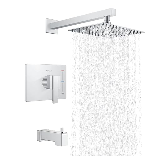 Image of KENES Chrome Shower Set with Tub Faucet, Square Tub Shower Faucet Set