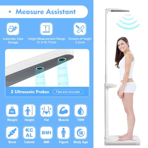 Bilancia Professionale, analizzatore di Grasso corporeo con capacità di 440 libbre, Bilancia Digitale Intelligente da Bagno con Display LCD per la misurazione di Peso/Altezza/BMI