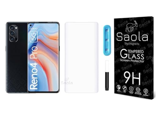Image of Saola Curved UV Tempered Glass For Oppo Reno 4 Pro. Comes With UV Light & Glue For Finest Pasting. Edge To Edge Protection With Case Friendly Fit. (Pack Of 1)