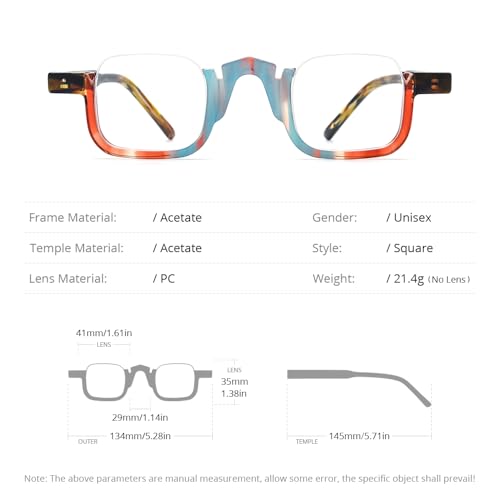 Image of HEPIDEM Matte Multicolor Acetate Glasses Frame Women,Semi Rimless Round Optical Eyeglasses