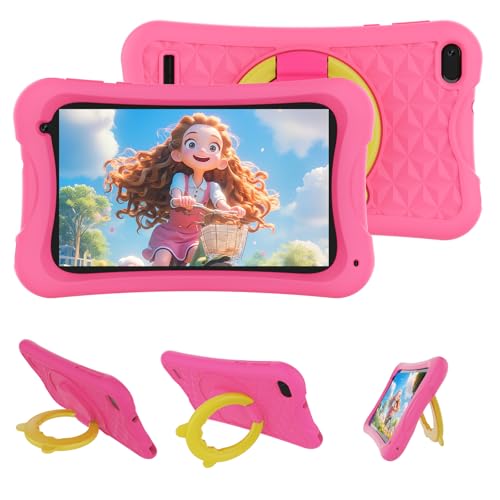 DigiLand Tablet Infantil 7 Pulgadas, Android 15 con Funda Protectora, 4GB RAM+32GB ROM, Pantalla IPS 1024*600,Cámara Dual 2MP+5MP, Batería 3000 mAh, Tablet Educativo con Control Parental e iWawa(Rosa)