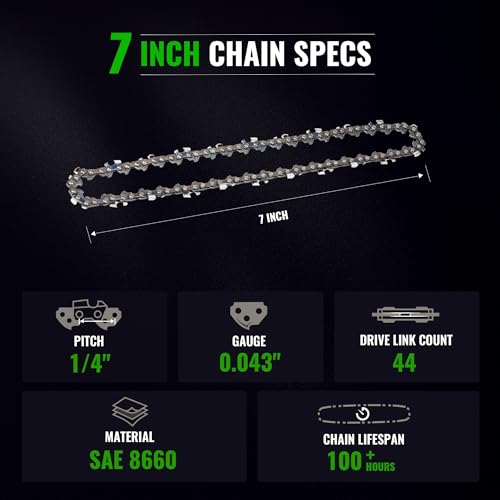 Image of 7 inch Chain Pitch: 1 /4 inch Low Profile 44Drive Links Replacement Chain For 2-in-1 Cordless Pole Saw & Mini Chainsaw .043 inch Gauge